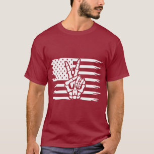 Camiseta Signo de paz mano de esqueleto de bandera estadoun