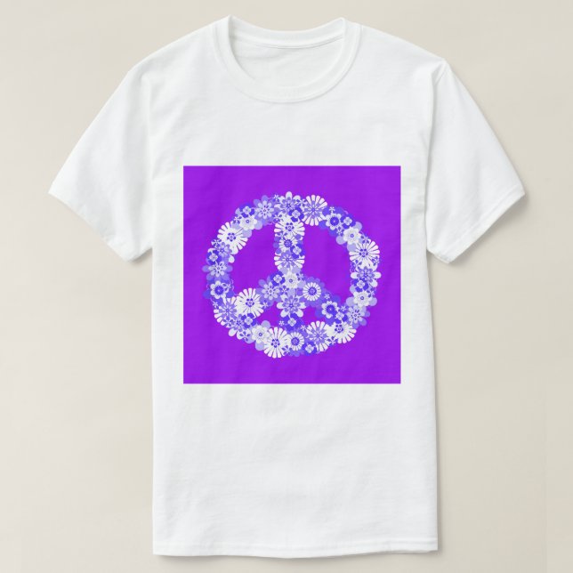 Camiseta Signo de paz morado floral (Diseño del anverso)