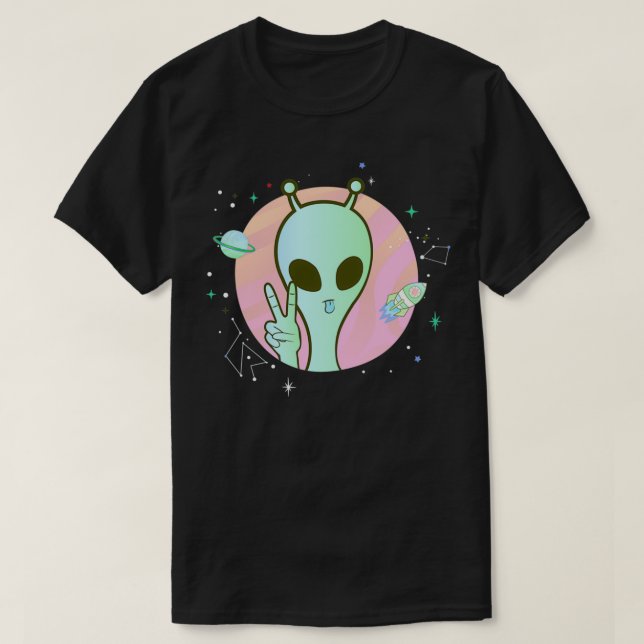 Camiseta Signo de paz planetario estrellas UFO Guay Trippy  (Diseño del anverso)