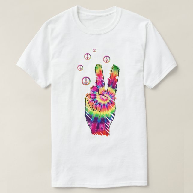 Camiseta Signo de paz psicodélica de tinte retro arcoiris (Diseño del anverso)