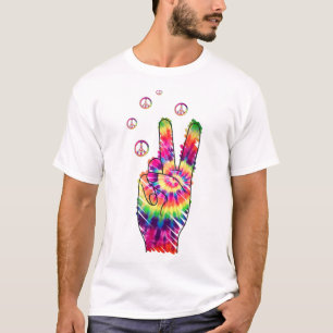Camiseta Signo de paz psicodélica de tinte retro arcoiris
