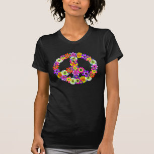 Camiseta Signo de paz recorte floral en turquesa