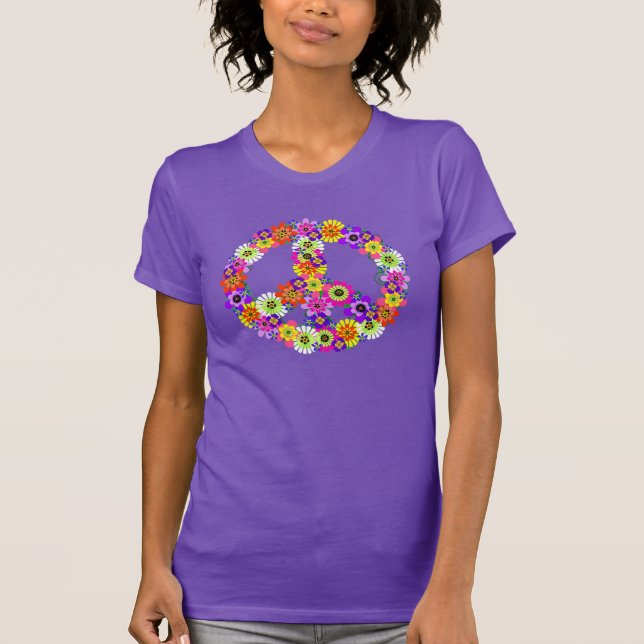 Camiseta Signo de paz recorte floral en turquesa (Anverso)