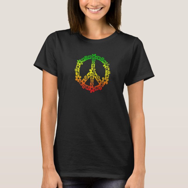 Camiseta Signo de paz reggae flor poder hippie símbolo retr (Anverso)