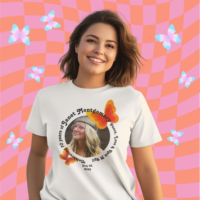 Camiseta Signo de paz retro cumpleaños de mariposa psicodél (Subido por el creador)