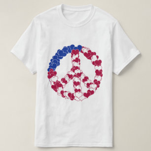 Camiseta Signo de Paz Rojo Blanco y Azul con Corazones