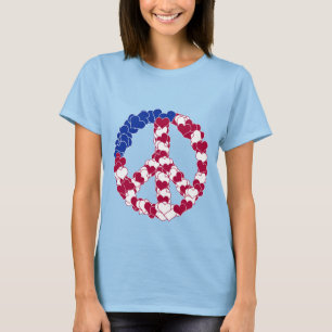 Camiseta Signo de paz rojo blanco y azul hecho con corazone
