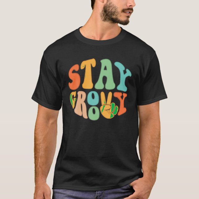 Camiseta Signo de paz "Stay Groovy Hippie" retro de los año (Anverso)