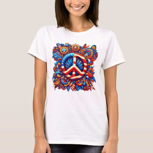 Camiseta Signo de paz-USA-4 de julio-Groovy (Anverso)