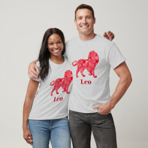 Camiseta Signo zodiacal de Leo en un patrón fractal rojo