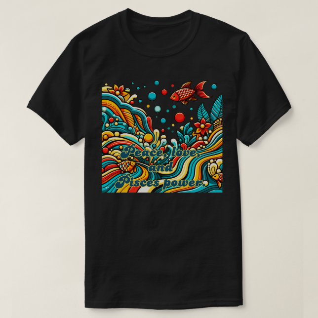 Camiseta signo zodiaco Pisces al estilo de los años 60 (Diseño del anverso)