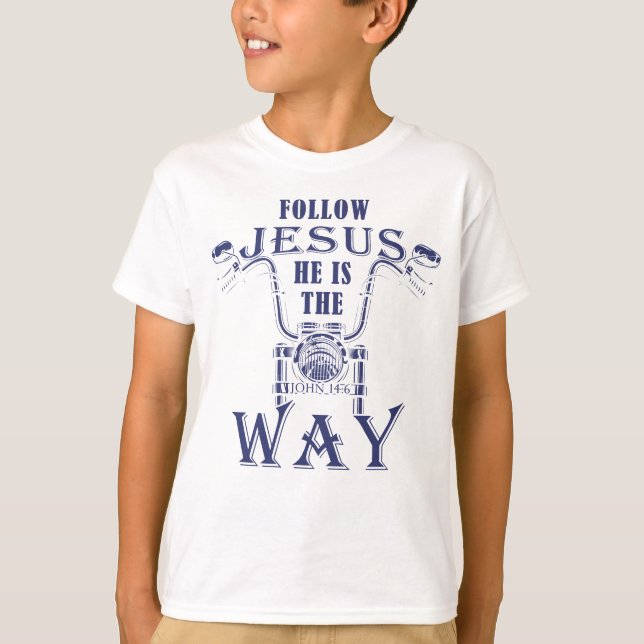 Camiseta Sigue a Jesús Él es el camino de la motocicleta cr (Anverso)