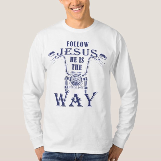 Camiseta Sigue a Jesús Él es el camino de la motocicleta cr (Anverso)