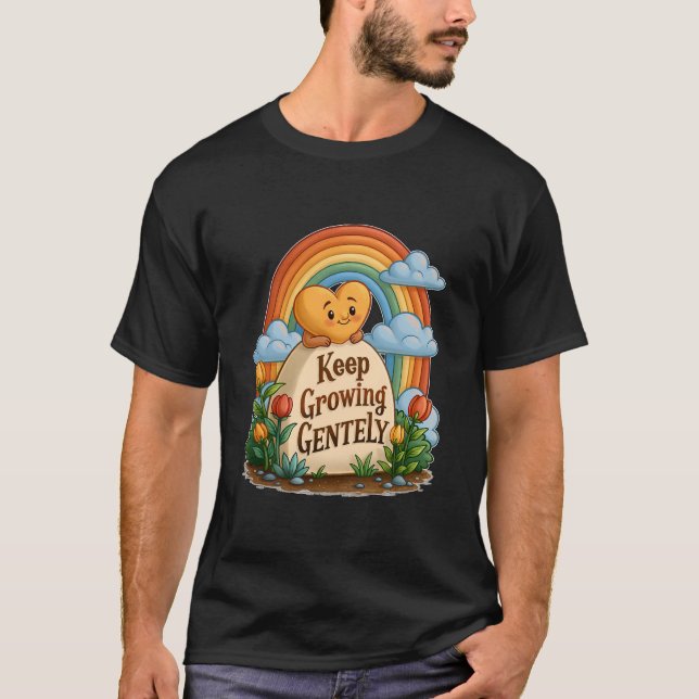Camiseta Sigue Creciendo Dulcemente Corazón y Arcoíris (Anverso)