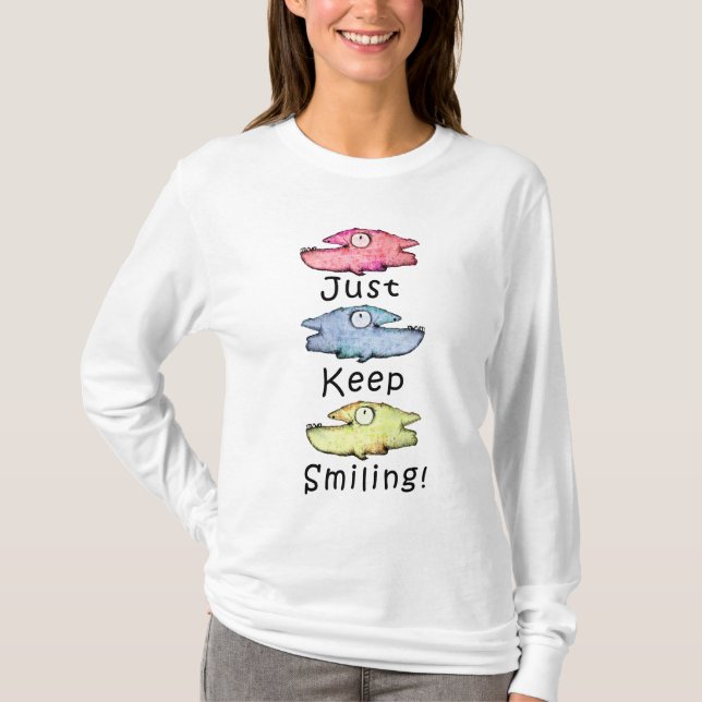 Camiseta ¡Sigue sonriendo! Peces dentudos coloridos (Anverso)