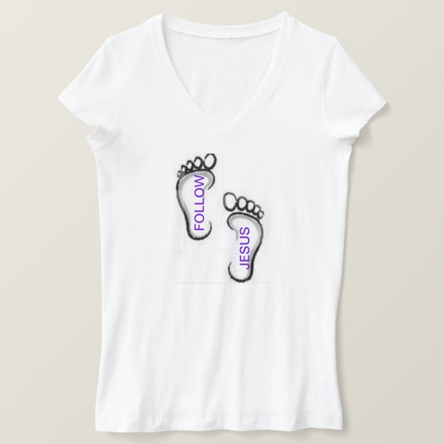 CAMISETA SIGUIENDO A JESUS TEE SHIRT FOOTPRINTS (Anverso del diseño)