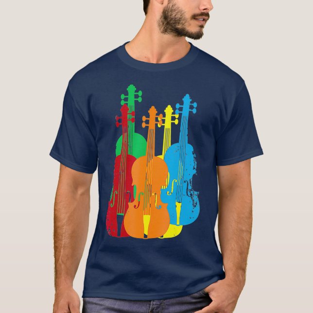 Camiseta Silencio de orquesta de violines multicolores (Anverso)