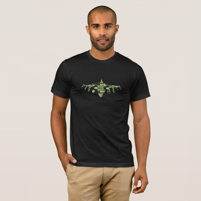 Camiseta Silhouett de aviones de combate de caza de camufla (Anverso completo)