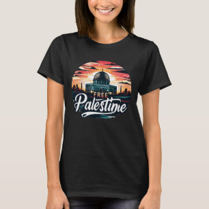 Camiseta Silhouette al atardecer: Free Palestine Skyline Te