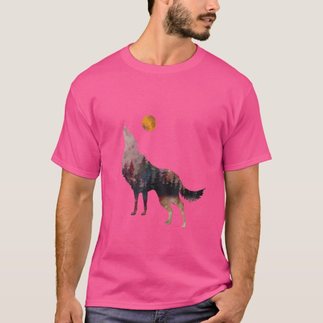 Camiseta Silhouette aullando el bosque de lobos con luna ll (Anverso)