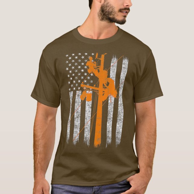 Camiseta Silhouette Bandera Americana Lineman Electrician (Anverso)