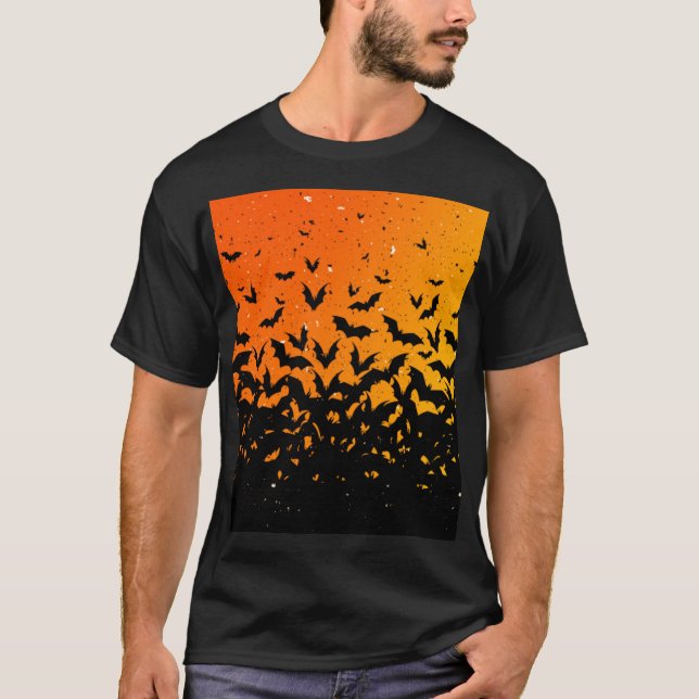 Camiseta Silhouette Bats Vampiro Drácula Halloween Patrón (Anverso)