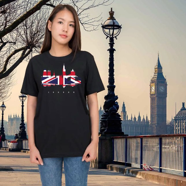 Camiseta Silhouette colorida de Londres (London, United Kingdom. Black t-shirt for women)