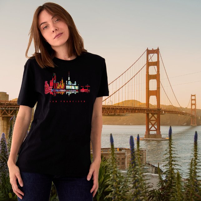 Camiseta Silhouette colorida de San Francisco (San Francisco, California. Black t-shirt for women)