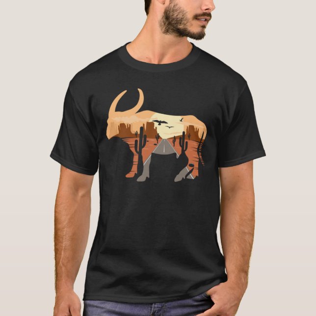 Camiseta Silhouette de búfalo Desert Cacti Monument Valley (Anverso)
