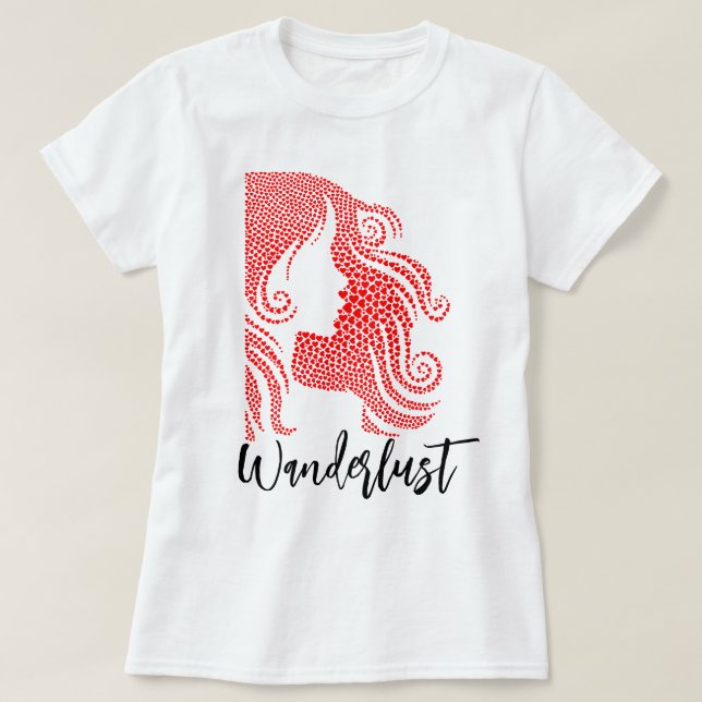 Camiseta Silhouette de Chica Wanderlust en corazones rojos (Diseño del anverso)
