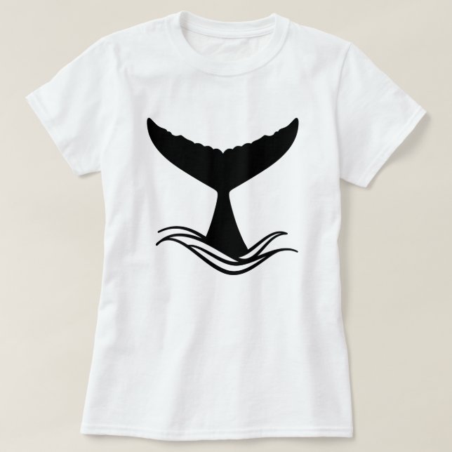 Camiseta Silhouette de cola de ballena de ola oceánica (Diseño del anverso)