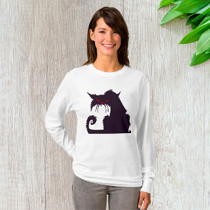 Camiseta Silhouette de gato negro malvado con ojos rojos