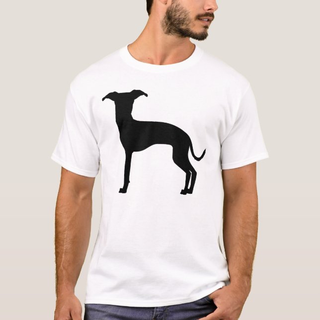 Camiseta Silhouette de Greyhound Italiana Negra (O Su Color (Anverso)