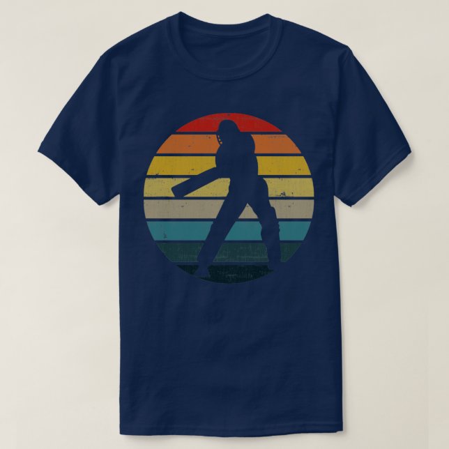 Camiseta Silhouette De Jugador De Cricket En Un Su Retro Mo (Diseño del anverso)