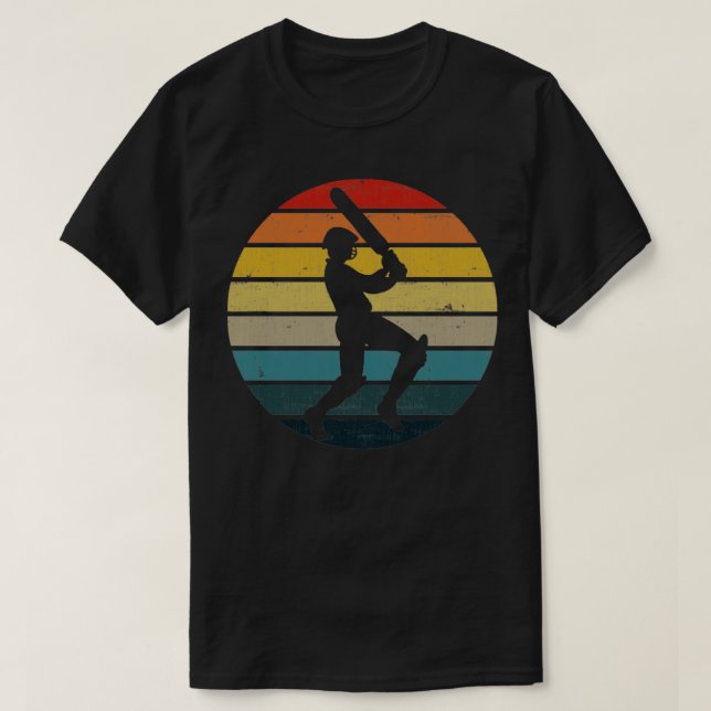 Camiseta Silhouette De Jugador De Cricket En Un Su Retro Mo (Diseño del anverso)