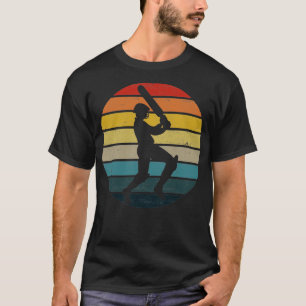 Camiseta Silhouette De Jugador De Cricket En Un Su Retro Mo