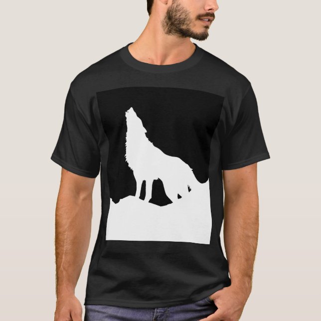 Camiseta Silhouette de Lobo de Arte Pop Blanco y Negro (Anverso)