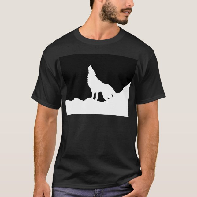 Camiseta Silhouette de Lobo de Arte Pop Blanco y Negro (Anverso)