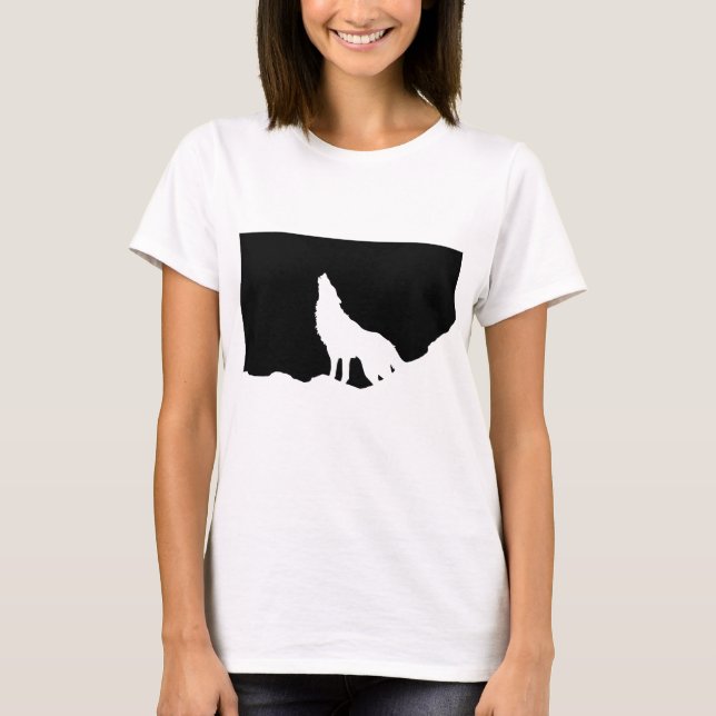 Camiseta Silhouette de Lobo de Arte Pop Blanco y Negro (Anverso)