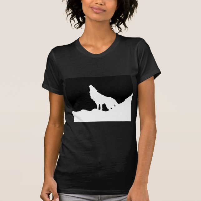 Camiseta Silhouette de Lobo de Arte Pop Blanco y Negro (Anverso)