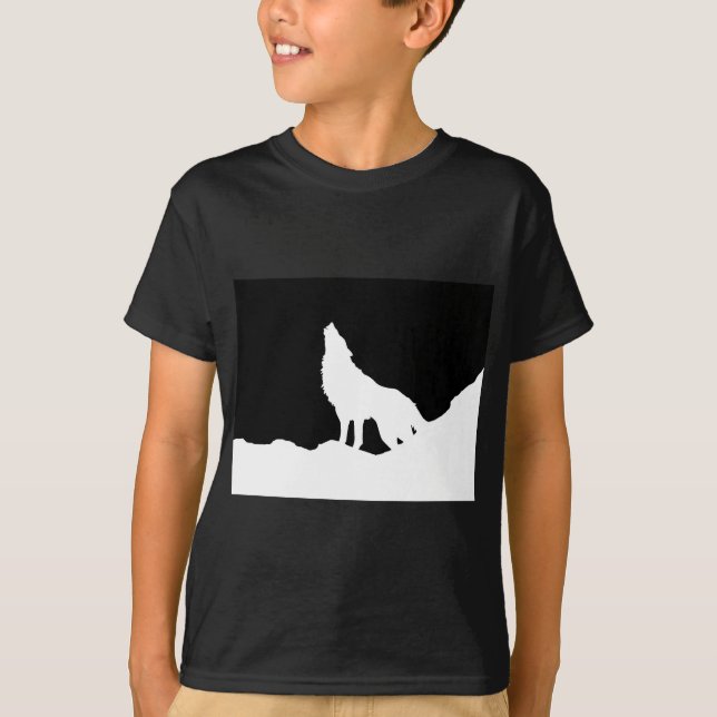 Camiseta Silhouette de Lobo de Arte Pop Blanco y Negro (Anverso)
