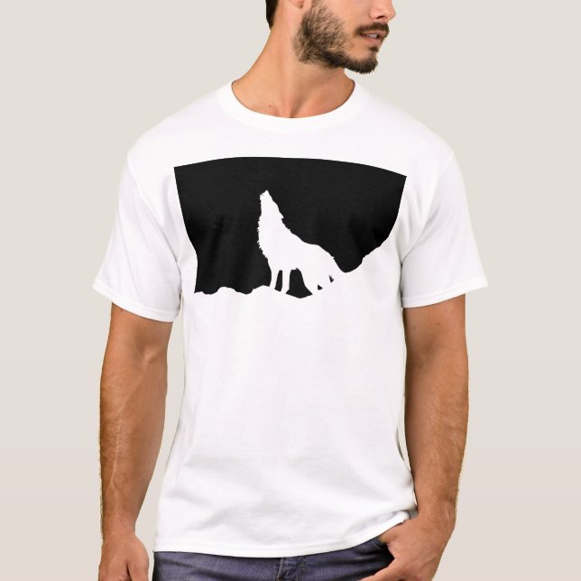 Camiseta Silhouette de Lobo de Arte Pop Blanco y Negro (Anverso)