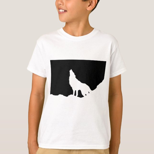 Camiseta Silhouette de Lobo de Arte Pop Blanco y Negro (Anverso)