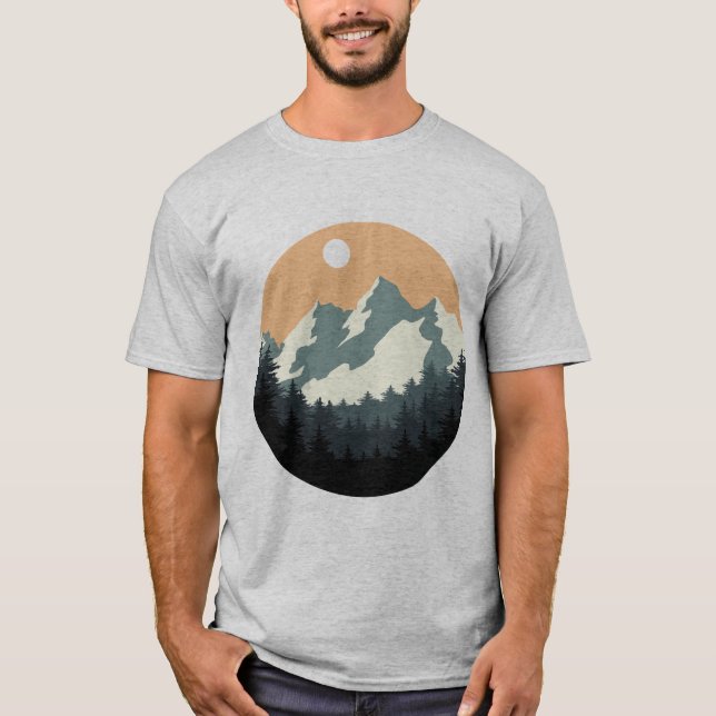 Camiseta Silhouette de Montaña y Escenario Forestal (Anverso)