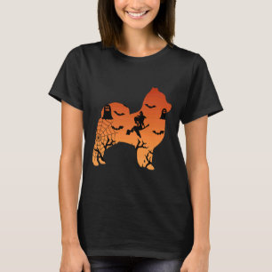 Camiseta Silhouette de perro de Pomerania Halloween Brujas