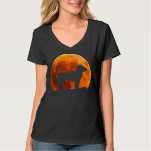 Camiseta Silhouette de Perro Pitbull En La Luna