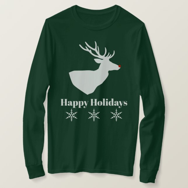 Camiseta Silhouette de renos blancos y copos de nieve festi (Anverso del diseño)