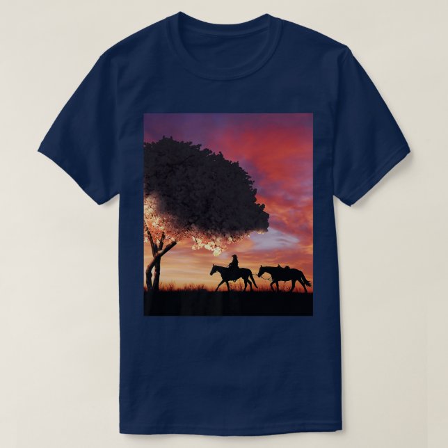 Camiseta Silhouette De Vaquero Y Blosa De Cerezo Sakura Jap (Diseño del anverso)