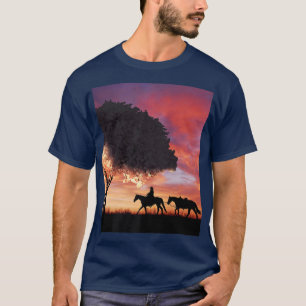 Camiseta Silhouette De Vaquero Y Blosa De Cerezo Sakura Jap