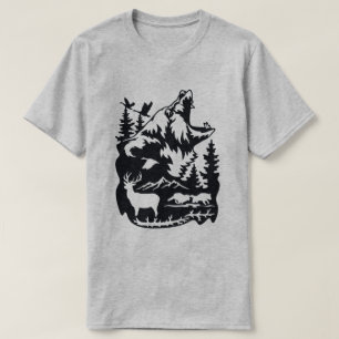 Camiseta Silhouette de vida silvestre con oso, ciervo